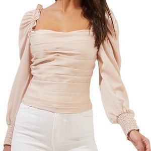 NWT ASTR The Label Square Neck Puff Sleeve Top in Blush Size XL